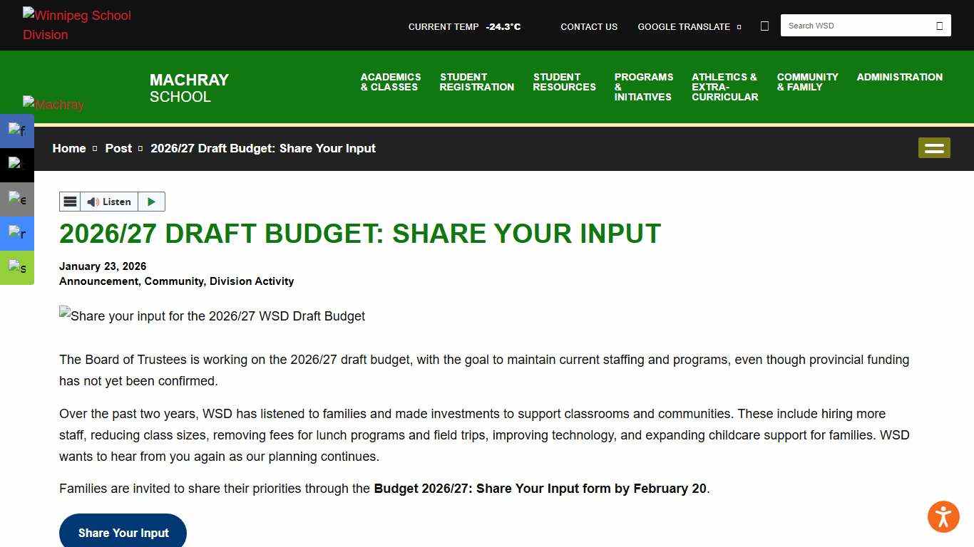 2026/27 Draft Budget: Share Your Input